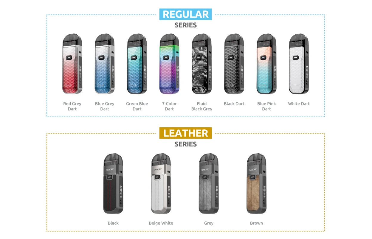 All new colors of Smok nord 5 pod mod vape kit regular and leather series