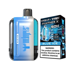 Blue Ice Panther X Oxbar Disposable vape features a sweet blue raspberry flavor with a cool, refreshing finish in a convenient ready-to-use design.