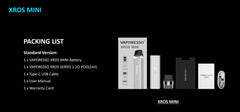Package list and box contents of Vaporesso Xros mini pod kit