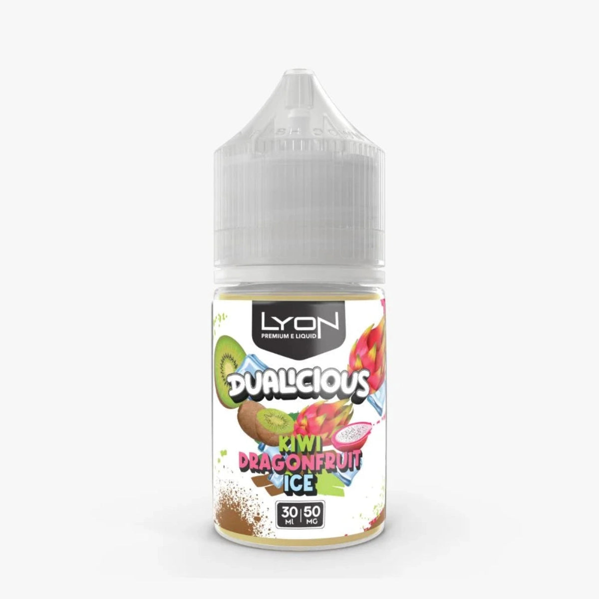 Kiwi Dragon Fruit Ice Lyon Dualicious Nicsalt 30ml combines juicy kiwi, exotic dragon fruit and menthol finish for a refreshing tropical fruit blend.