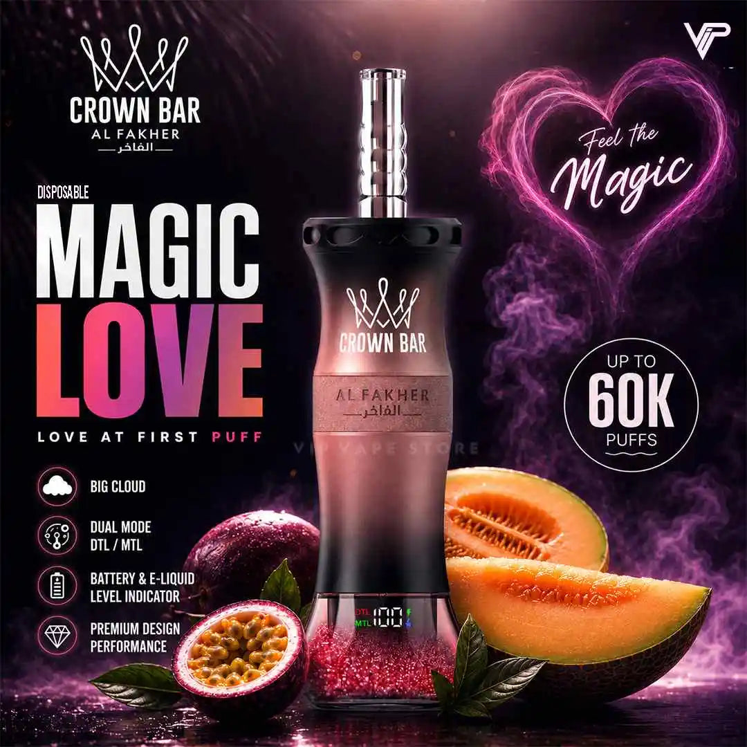 Magic love Al Fakher crown bar disposable vape Sweet melon ice with tangy passion fruit outstanding flavor, smooth performance, and trusted quality.