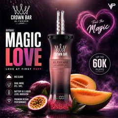 Magic love Al Fakher crown bar disposable vape Sweet melon ice with tangy passion fruit outstanding flavor, smooth performance, and trusted quality.