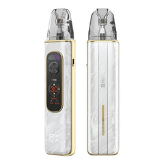 Close-up of OXVA Xlim Pro Pod System RGB light bar and digital screen display