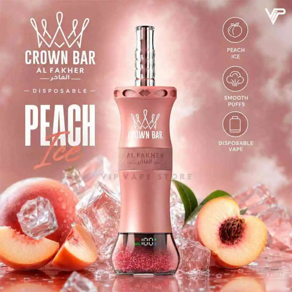 Peach Ice crown bar E-hose Al fakhir vape in Pakistan and enjoy premium blend of juicy refreshing ice smooth flavor delivery, convenient performance.