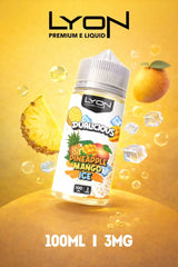 Pineapple Mango Ice Lyon Dualicious E-Liquid premium freebase nicotine formula delivers smooth throat hits and powerful rich flavor output.