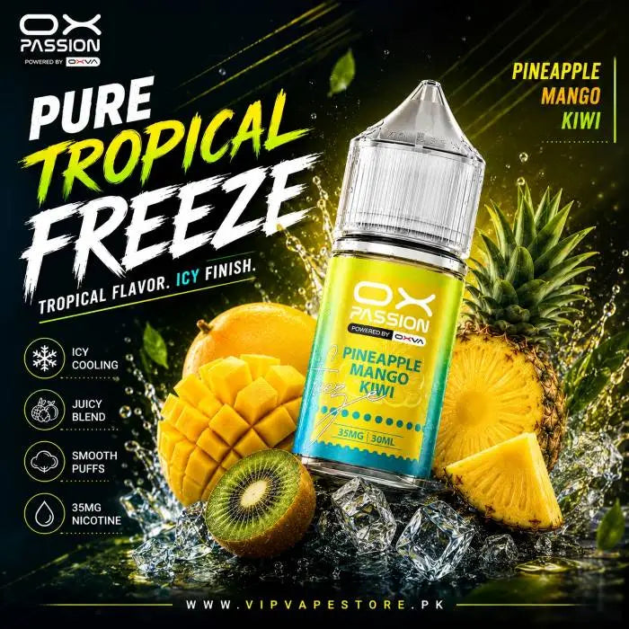 Pineapple mango kiwi ice Ox Passion 30ml most trusted vape shop online in Pakistan.