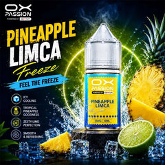 Pineapple Limca Ox Passion Freeze 30ML delivers a refreshing mix of tropical pineapple sweetness and fizzy citrus soda flavor. This premium pineapple citrus ice vape juice in Pakistan blends juicy pineapple notes with the tangy taste of lemon-lime soda, creating a bright and energizing vape experience.