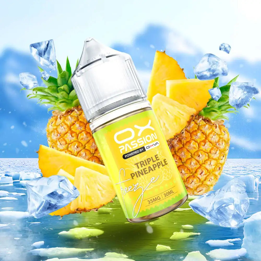 Triple pineapple ice Ox Passion 30ml a refreshing tropical vape experience, Enjoy rich 3 multiple fruit flavor with smooth nicotine salt formula.