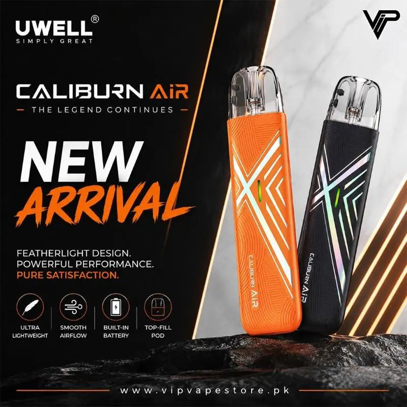 Uwell Caliburn Air Pod Kit in Pakistan Features a 1000mAh battery 25W power output 3ml pod capacity STORM & WAVES mode and premium flavor performance.