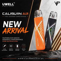 Uwell Caliburn Air Pod Kit in Pakistan Features a 1000mAh battery 25W power output 3ml pod capacity STORM & WAVES mode and premium flavor performance.