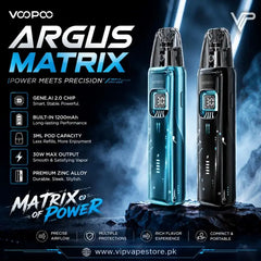 Voopoo Argus Matrix pod kit 30w OLED curve display GENE AI chip, ensures instant ignition, smart watt adjustment, and stable output with every puff.