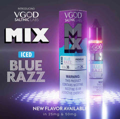 VGOD mix bluerazz ice 30ml salt nicotine flavor offers a burst of sweet blueberries and tart raspberries balance with a cool menthol finish.  Shop now