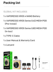 What is inside box of XROS 4 nano check package list