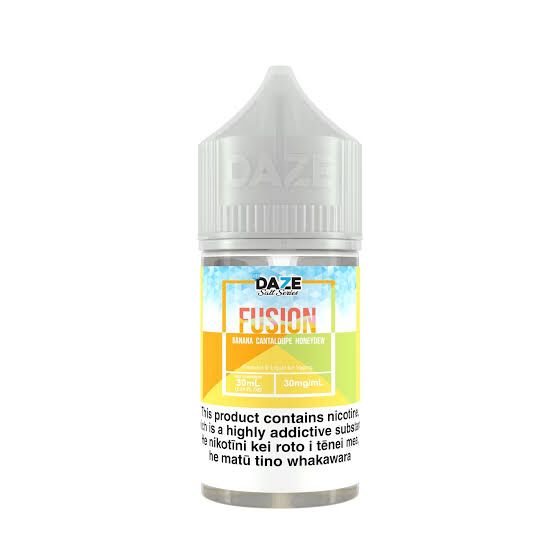 Banana cantaloupe honeydew 7 Daze Fusion salt 30ml&nbsp;combo of banana, cantaloupe, and honeydew with a burst of icy menthol and the recognizable Daze taste that all of us recognize and love.