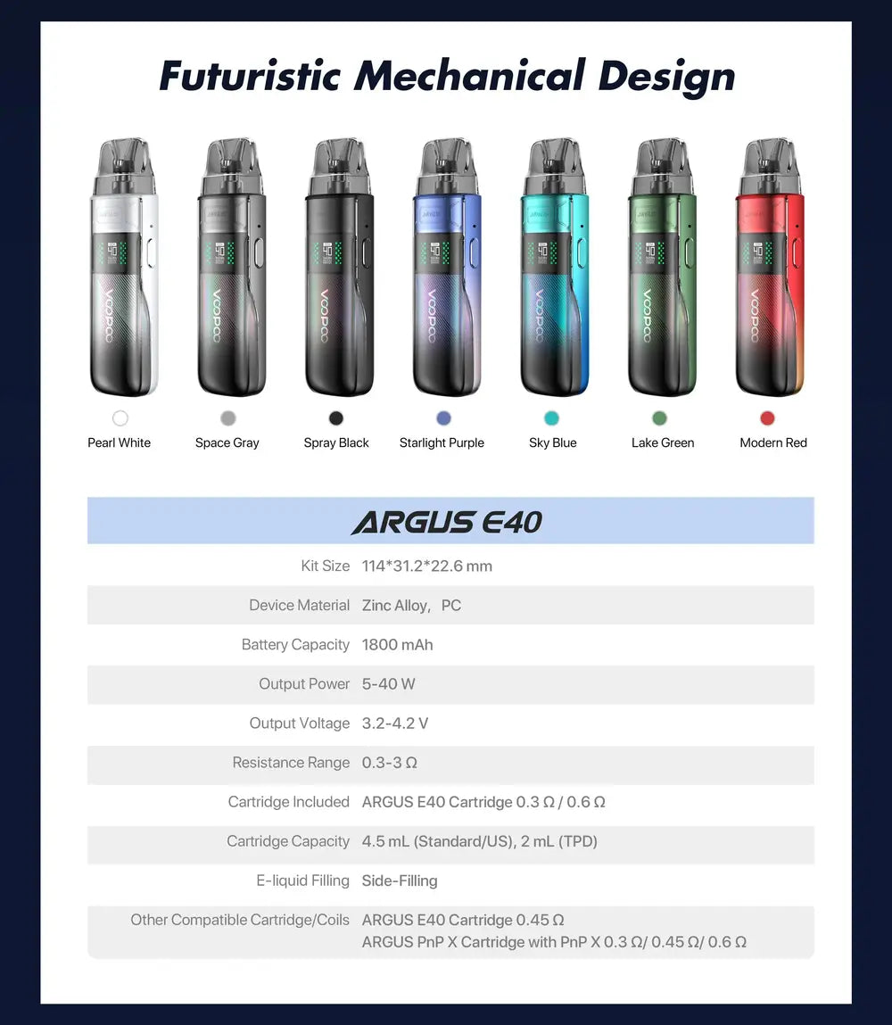 voopoo argus e40 specifications