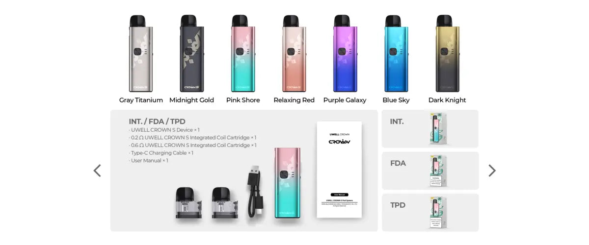 Uwell Crown S pod system box contents and package list