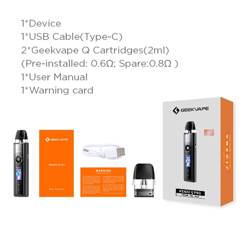 Package includes Geekvape Wenax Q Pro Pod Kit