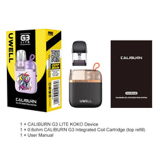 Package list box contents of Uwell G3 koko lite pod kit vape