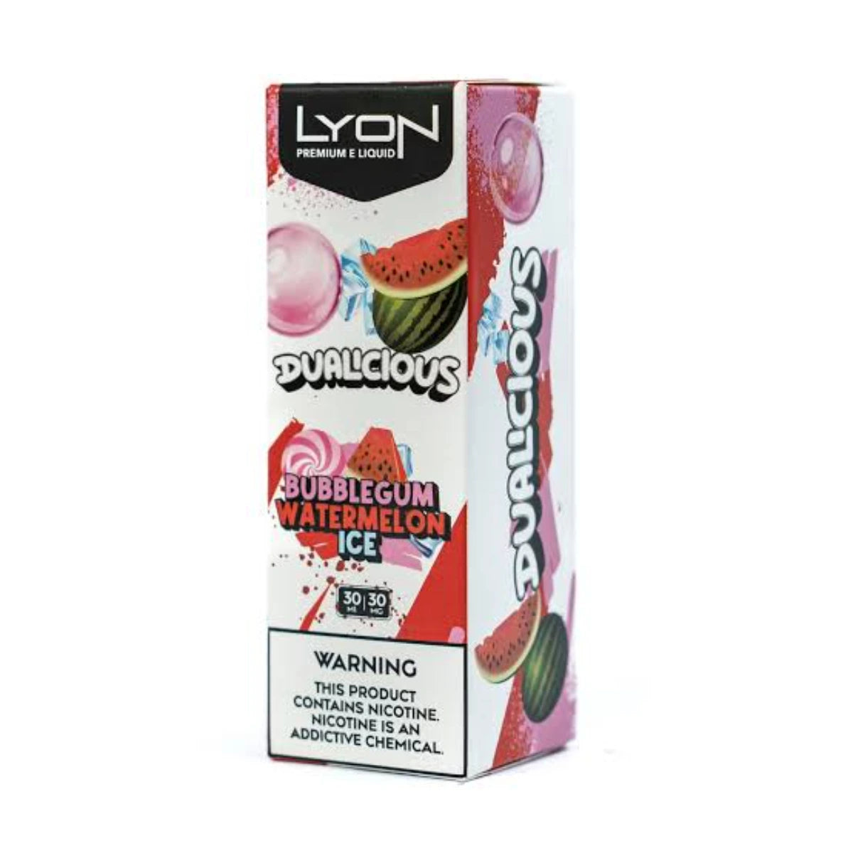 Bubblegum Watermelon Ice Lyon Dualicious 30ml in Pakistan, Enjoy juicy watermelon, sweet bubblegum, and a refreshing icy finish in every smooth puff.