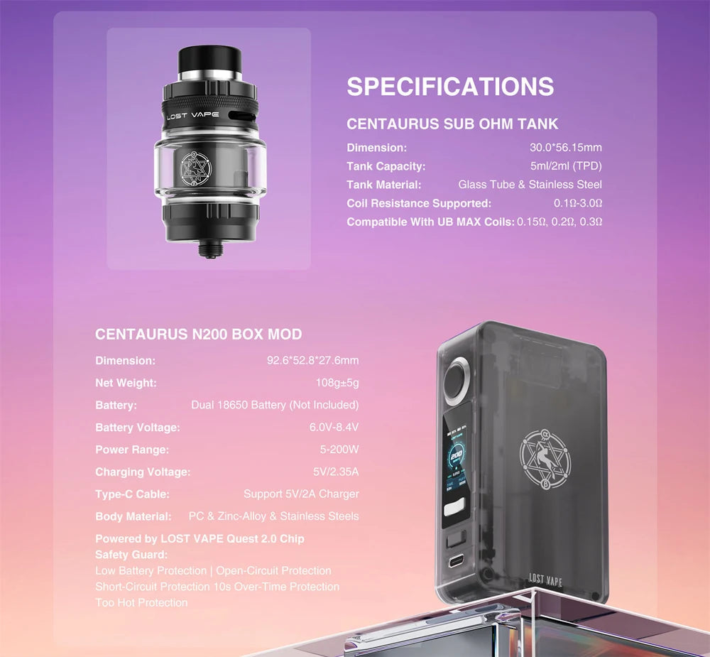 specifications of N200 vape