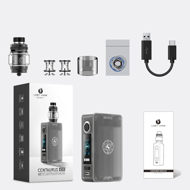 Box includes Lostvape Centaurus N200 vape mod kit