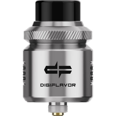 Drop RDA V2 Digi flavor 24mm by Geekvape&nbsp;a redesigned version of the original DROP RDA with a foldable 24mm dual coil dripper, housed in a compact and improved space-age metal body. It maintains the classic DROP deck with four big holes and supports dual-coil setups for a better direct-to-lung vaping experience. Specifically, the RDA features a redesigned knurled ring for better airflow control, allowing for more precise and easier airflow adjustment to individual preferences.