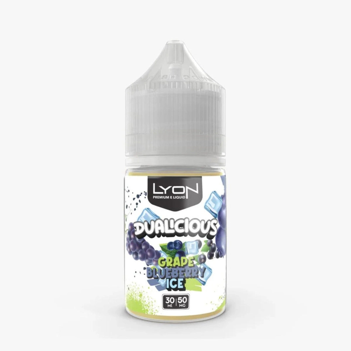 Grape Blueberry Ice Lyon Dualicious 30ml combines juicy grape, sweet blueberry mint, Shop 30mg 50mg fruity ice salt nicotine flavor in Pakistan.