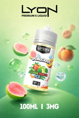 Guava Peach Ice Lyon Dualicious 100ml vape E-liquid in Pakistan, Sweet white peach with juicy red guava dual combination of fruit in 3MG & 6MG.