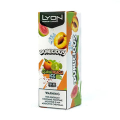 Guava Peach Ice Lyon Dualicious 30ml salt nicotine blends juicy guava, sweet peach, and ice, Shop fruity nicsalt flavor at Pakistan's best vape shop.