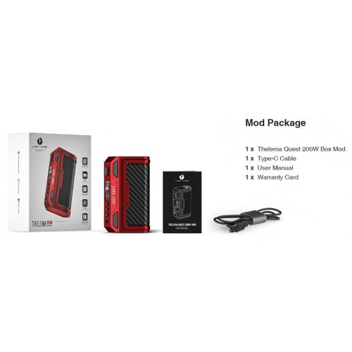 package list box contents Lost Vape Thelema Quest 200W Box Mod