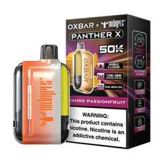 Mango passionfruit Panther X Oxbar Disposable vape combines sweet, juicy mango with tangy and aromatic passionfruit for a vibrant tropical flavor.