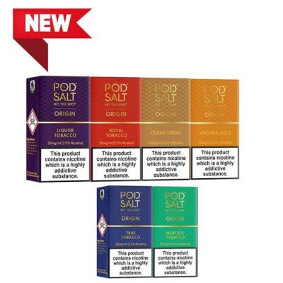 Pod Salt origin series 10ml&nbsp;offers a wide range of flavors including fruit, dessert and tobacco variations. Known for using the highest quality ingredients and wide coil compatibility, this British company offers a wide selection to suit a variety of preferences.