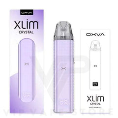 Oxva Xlim Crystal pod kit offers 0.6, 0.8, & 1.2ohm coils & side AFC for MTL & RDL vaping. 18min fast charging, 900mAh battery, 3ml pods