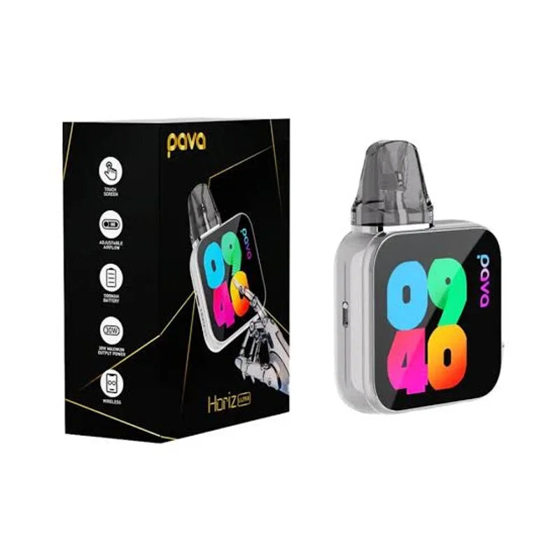 Box contents of Pava Utra Horiz pod kit vape