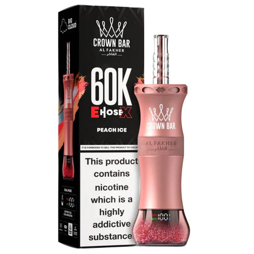 Peach Ice crown bar E-hose Al fakhir vape in Pakistan and enjoy premium blend of juicy refreshing ice smooth flavor delivery, convenient performance.