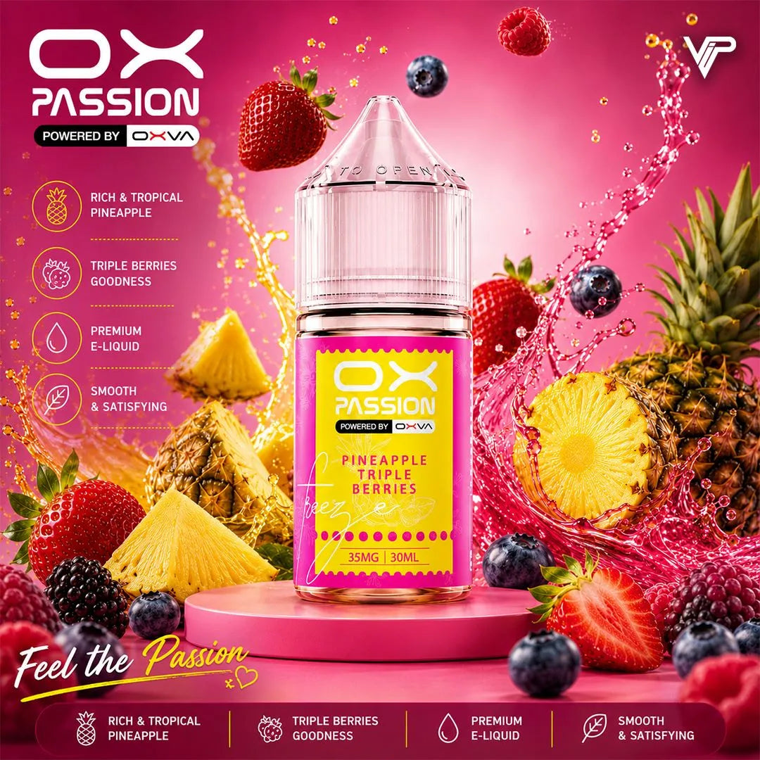 Pineapple Triple Berries Ox Passion Freeze 30ml delivers a vibrant tropical fruit bold flavor layers and a refreshing icy finish. 