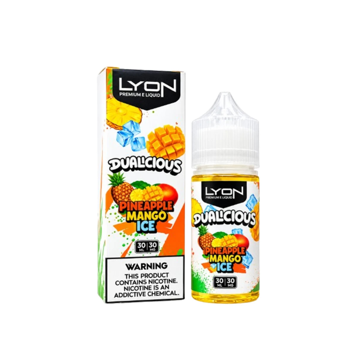 Pineapple mango Ice Lyon Dualicious 30ml nicsalt in Pakistan, Enjoy juicy mango, tangy pineapple and smooth menthol in one tropical blend.