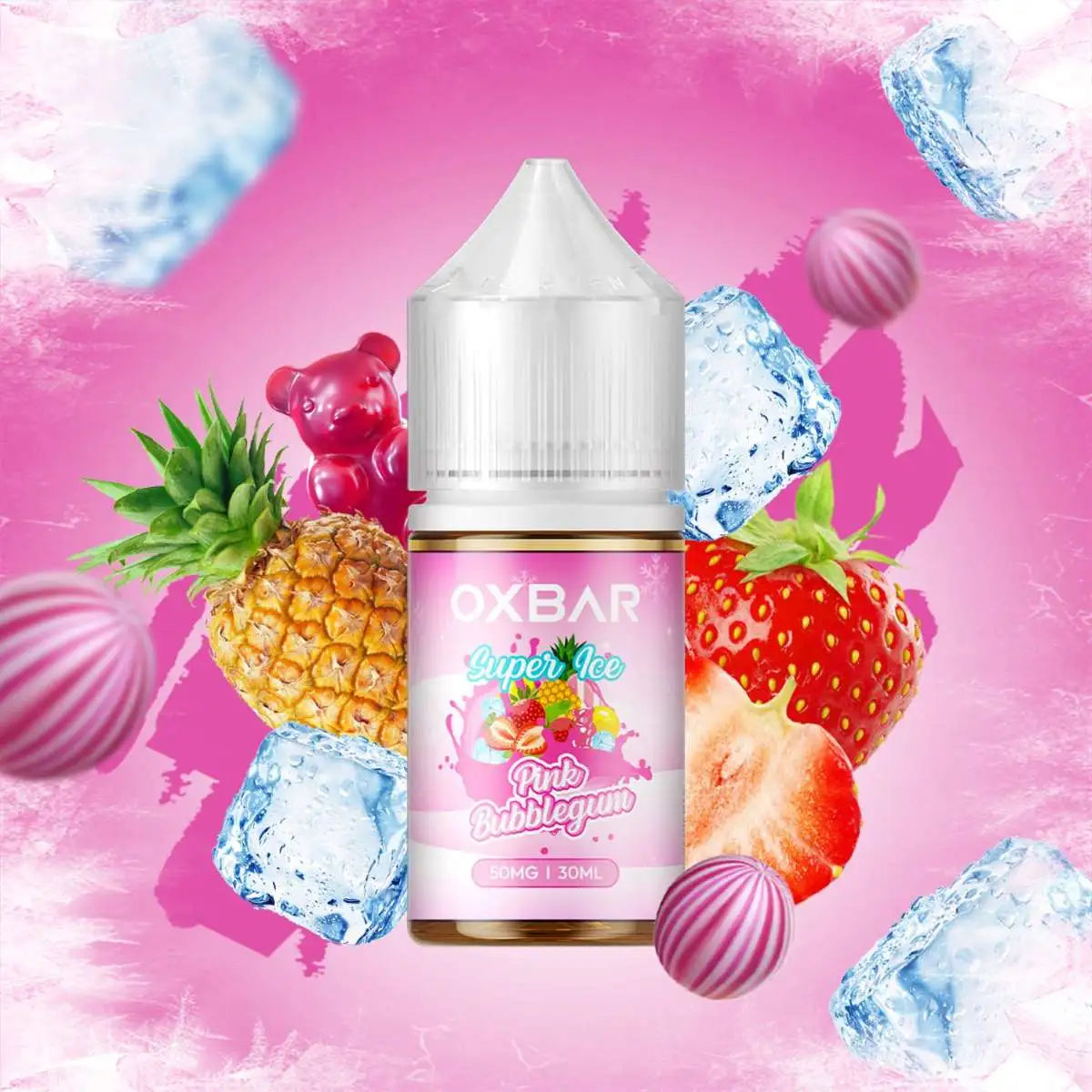 Pink bubblegum Ice oxbar nicotine salt 30ml a sweet bubblegum flavor with cool finish, offering smooth throat hits and fast nicotine satisfaction in 35mg 55mg strength.