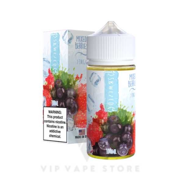 Skwezed Iced Mixed Berries 100ml e-liquid delivers a blast of summer juicy strawberries, tart blueberries, and sweet raspberries, icy menthol twist.