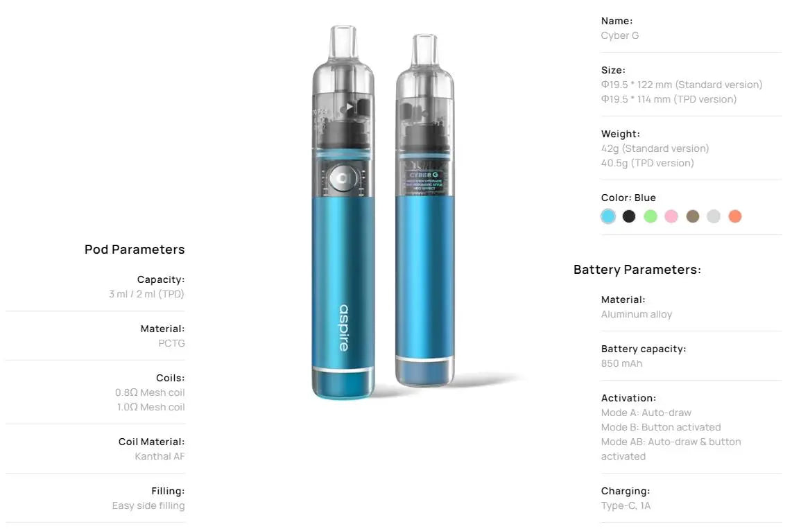 Aspire Cyber G pod kit features