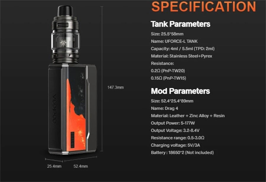 Parameters and Specifications of Voopoo Drag 4 vape kit
