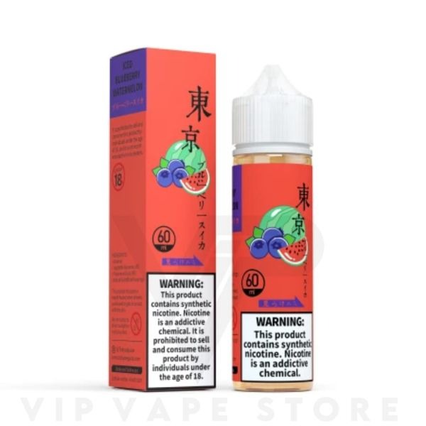 Escape to summer with Tokyo Iced Blueberry Watermelon 60ml. This e-juice blends sweet watermelon with tart blueberries, all balanced by a refreshing icy kick. Enjoy a burst of summer flavor with a cool menthol finish, perfect for an invigorating e-cigarette experience.