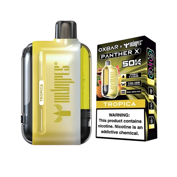 Tropica Dr vapes Panther X Oxbar vape sweet, juicy, and exotic fruit profile, offers simple operation without e-liquid refill or coil replacement.