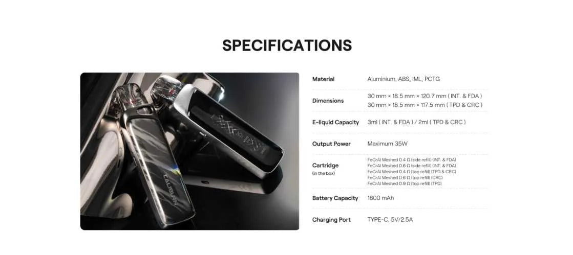 Uwell Caliburn G4 Pro Pod Kit System specs and features 
