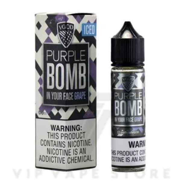 VGOD Iced Purple Bomb 60ML E-liquid Juicy grape candy kiss with frosty menthol. Soft and smooth mild throat hit, a good ratio of VG/PG as well.