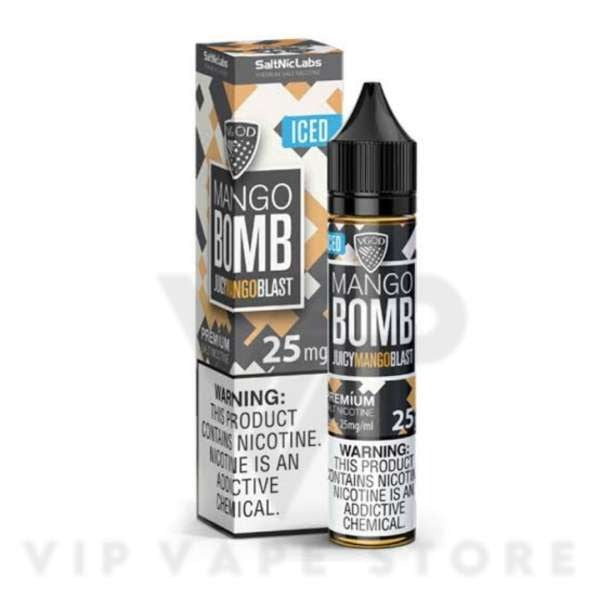 VGOD Iced Mango Bomb 30ML salt nicotine flavor is a deliciously balance E-liquid that absolutely gushes flavor of freshly peel mango.