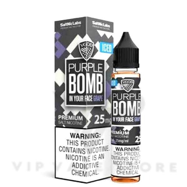 VGOD Iced Purple Bomb 30ml flavor E-liquid Sun kiss grape meet icy chill. Tart & sweet explosion, refresh mint twist. Check out vape shop near me