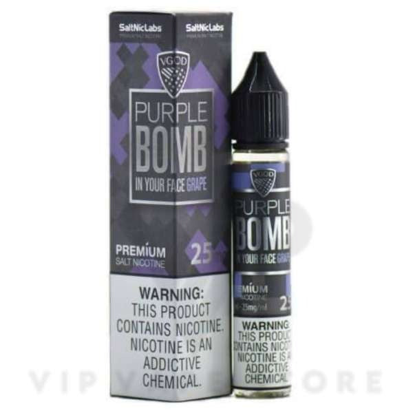 VGOD Purple Bomb 30ml salt nicotine flavor adventure with grape Bonanza, satisfying clouds. Dive into deep of taste.