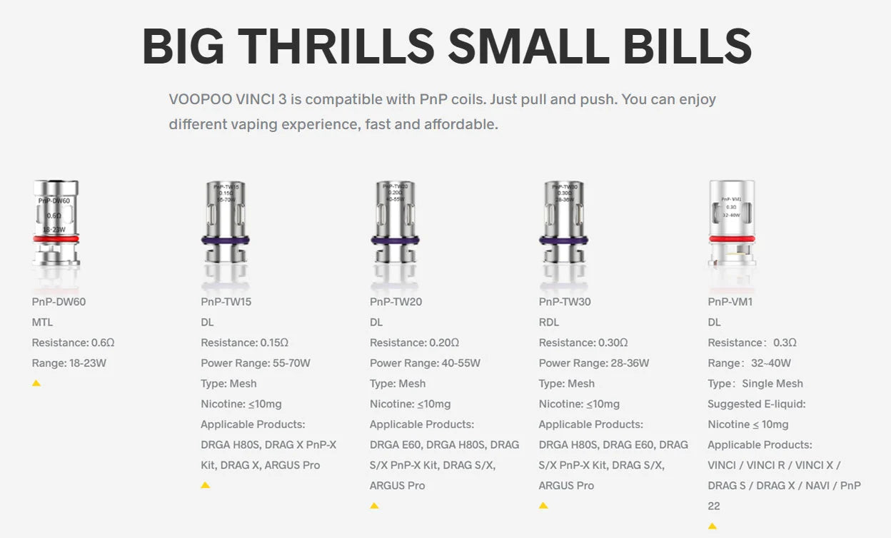 Voopoo Vinci 3 Pod Kit pnp coils replacement