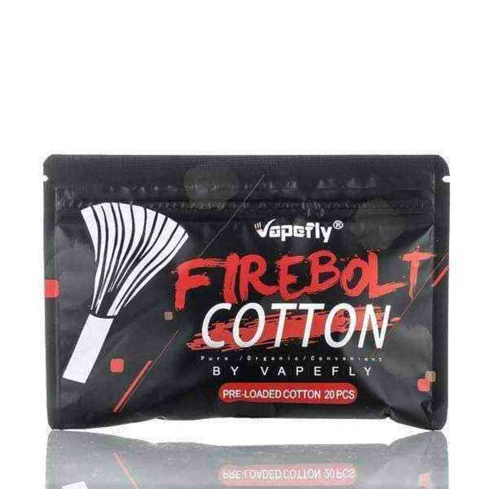 Vapefly Firebolt Cotton 20pcs pack&nbsp;introduces Firebolt Cotton, a natural cotton solution to aid in the moisture wicking of finished 3mm spools. The cotton is 100% Japanese organic cotton and free from harmful chemicals.